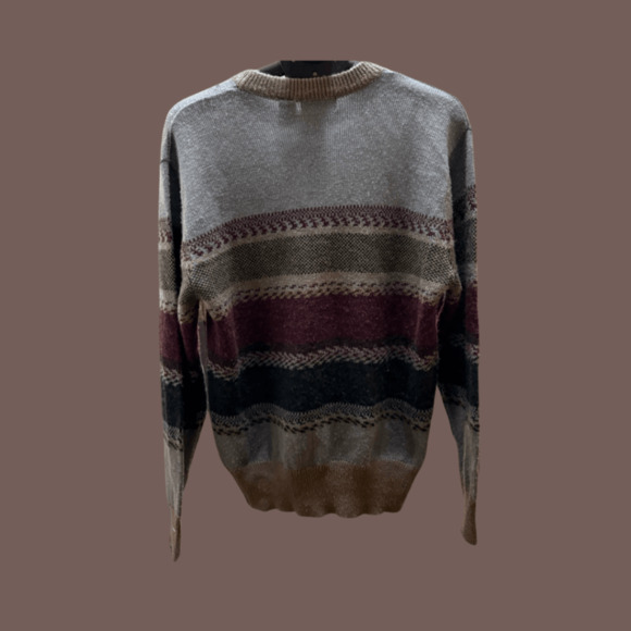 Honors Striped Knit Sweater | Gray & Burgundy | Size L | Vintage 80s - Picture 4 of 5